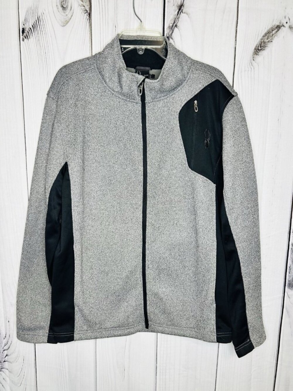 Spyder Men's Raider Full Zip Jacket Waffle Knit Gray Black Logo Size XL